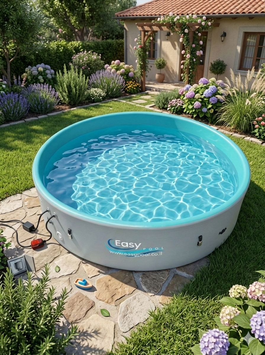 בריכת שחייה מתנפחת עגולה קשיחה Easypool בקוטר 5 מטר ובעומק 1.22 מטר, טכנולוגיית Drop-Stitch – איכות מקצועית לבית ולחוץ